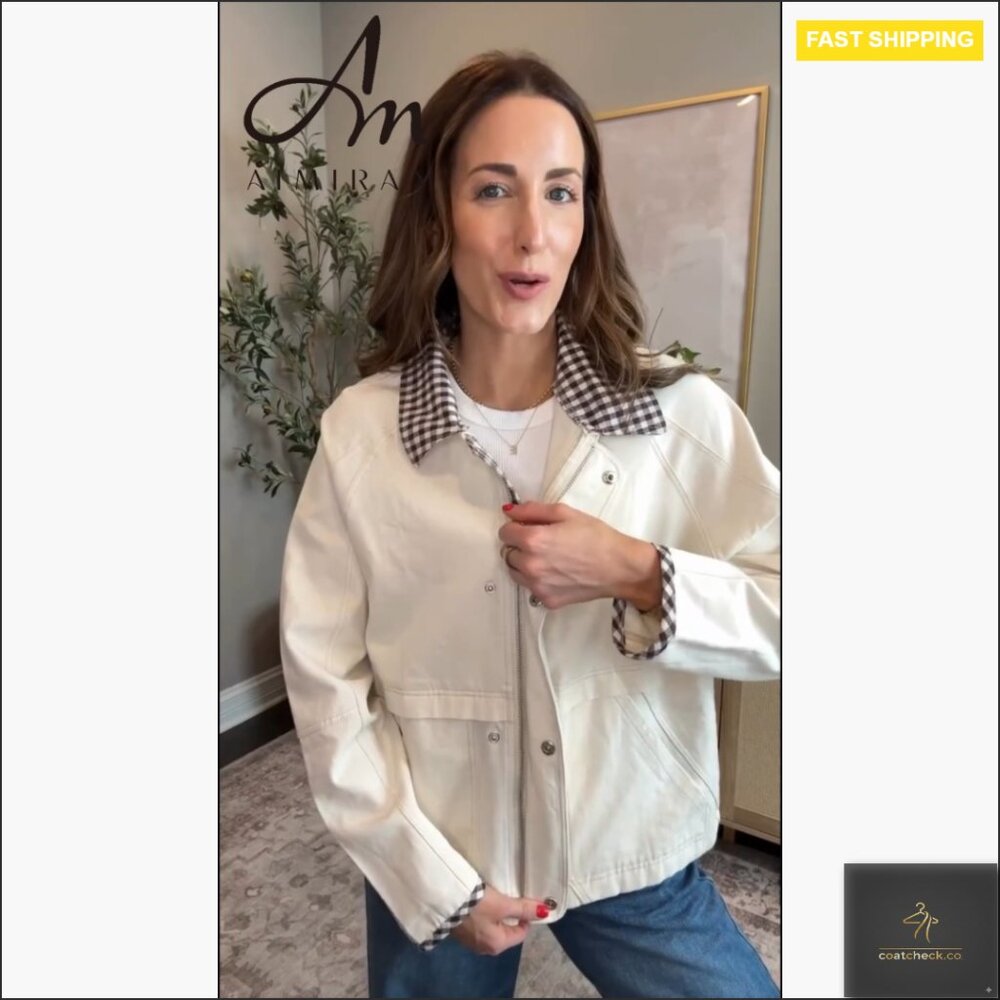 Cropped Plaid Bomber Jacket Windproof Cotton Casu… - image 7